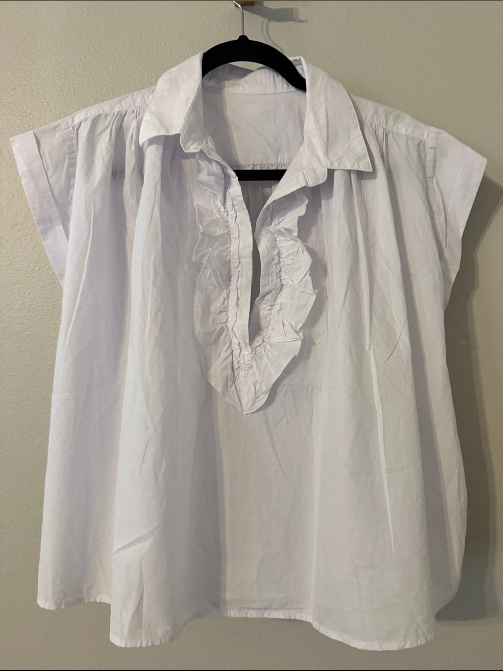 Women's White Ruffle-Trim Collared Blouse